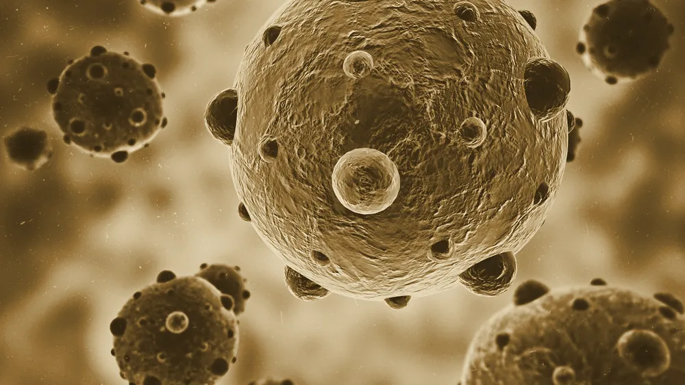 An abstract rendering of cellular structures under a microscope
