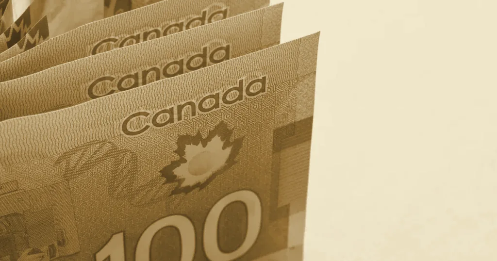Macro shot of a crisp Canadian one-hundred-dollar bill