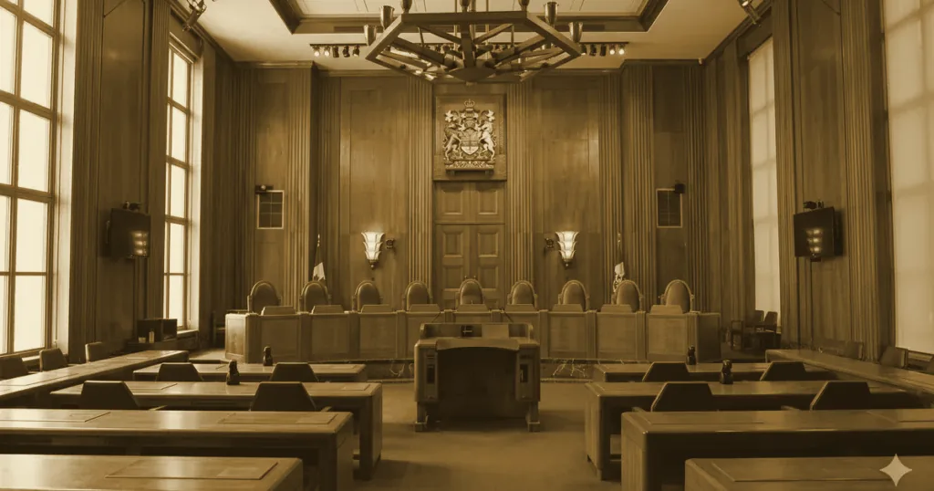 The empty interior courtroom of the Supreme Court of Canada